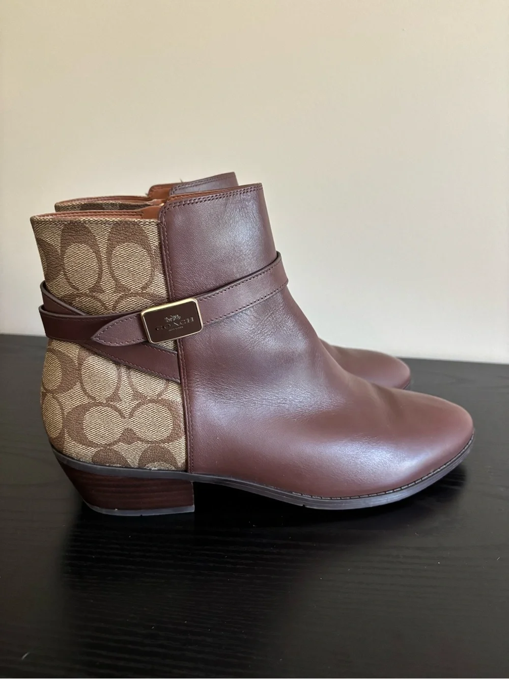 COACH Dean Leather Signature Canvas Ankle Bootie Boot Brown Walnut CC627 Size 11